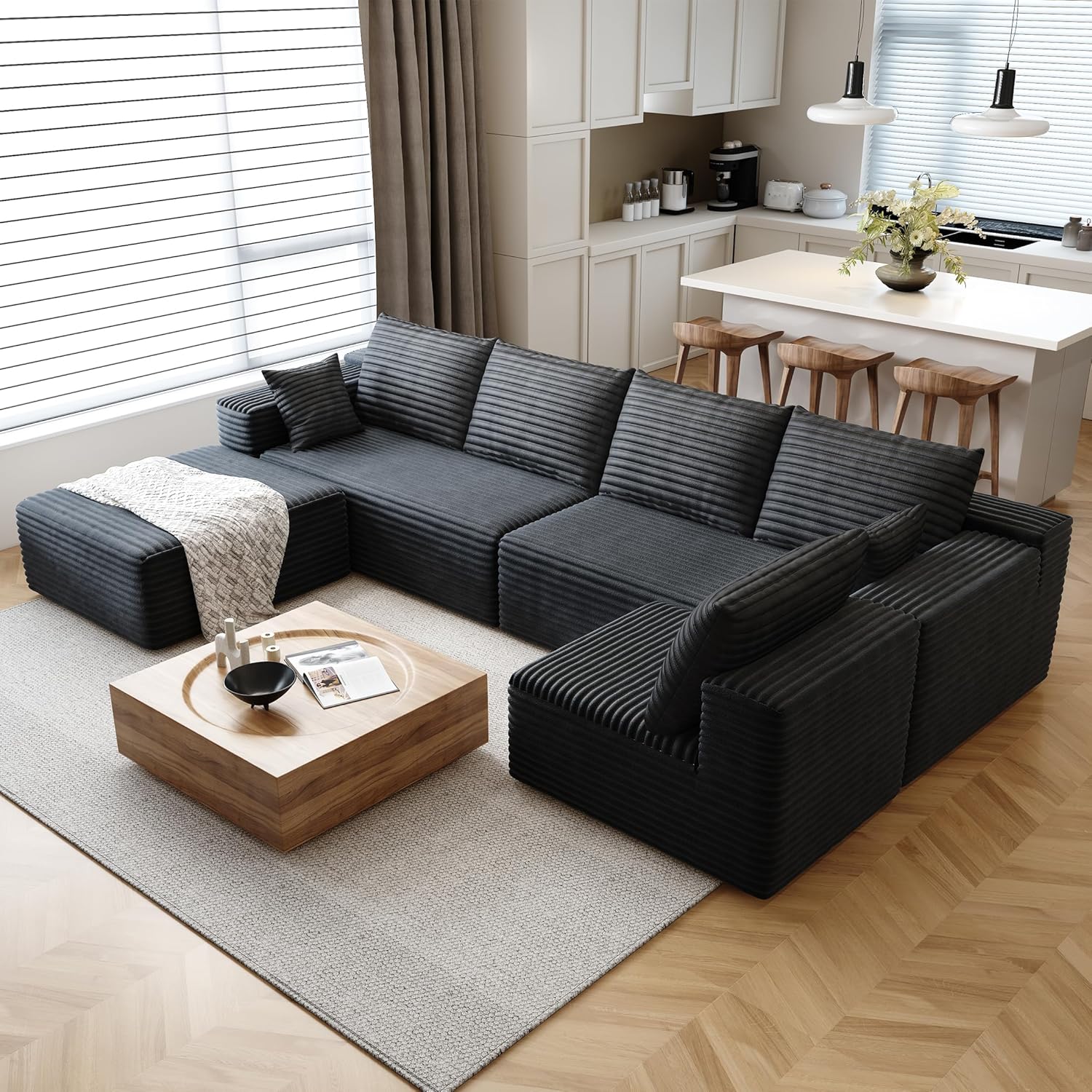 Recliner Sofa Cover - クラウドスタイルのセクショナルソファ、コーデュロイカバー、ふわふわのメモリーフォームクッション、簡単に組み立てられる、モジュール式リクライニング、大型ソファセット