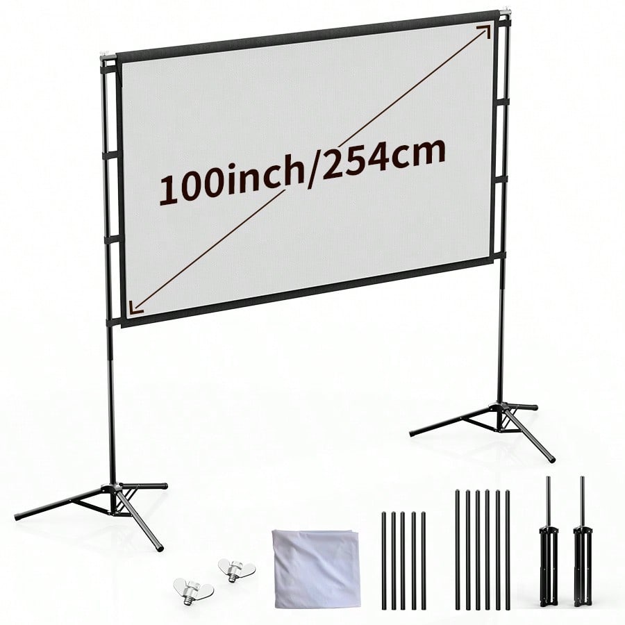 Home Cinema Rack - XBJ 100インチ 4KウルトラHDプロジェクションスクリーン 16:9 折りたたみ式ポータブルプロジェクタースクリーン デュアルスタンドと収納バッグ付き