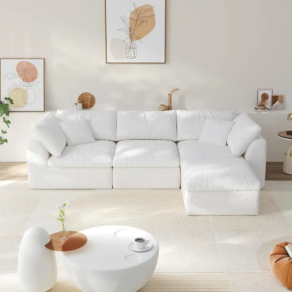 Recliner Sofa Cover - 3人掛けL字型リクライニングソファ、オットマン付き、洗えるカバー、ホワイト