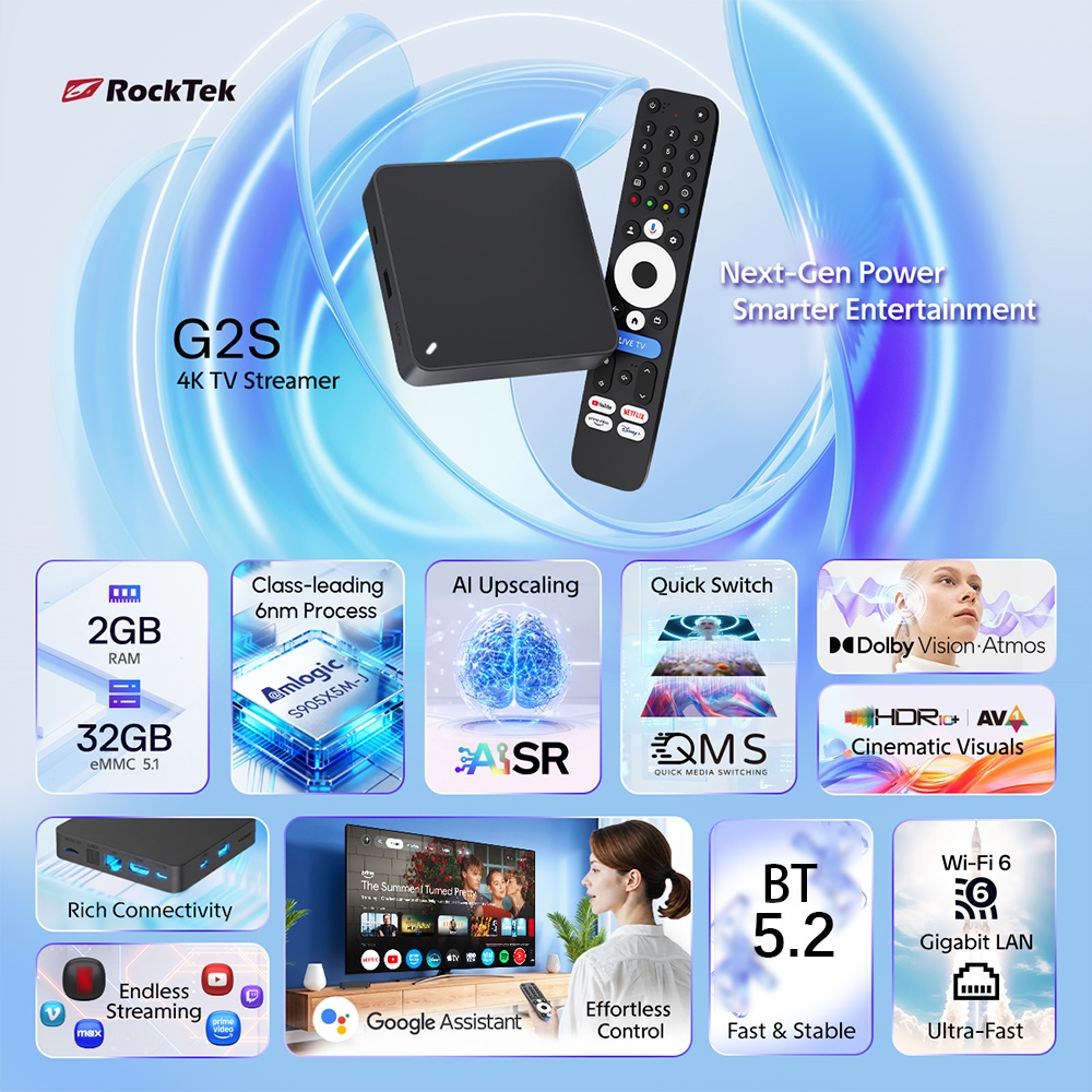 RockTek G2S UHD Google TVボックス  - Home Cinema Dolby Atmos のレビューと価格