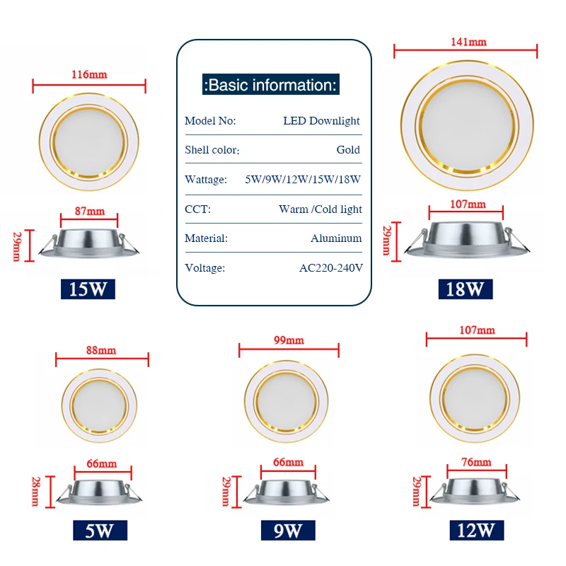 LEDダウンライト 5W 7W 9W 12W 15W 18W - Home Cinema Led のレビューと価格