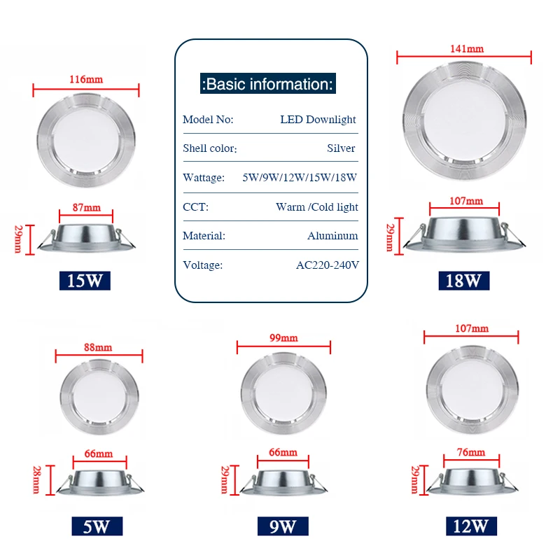 LEDダウンライト 5W 7W 9W 12W 15W 18W - Home Cinema Led のレビューと価格