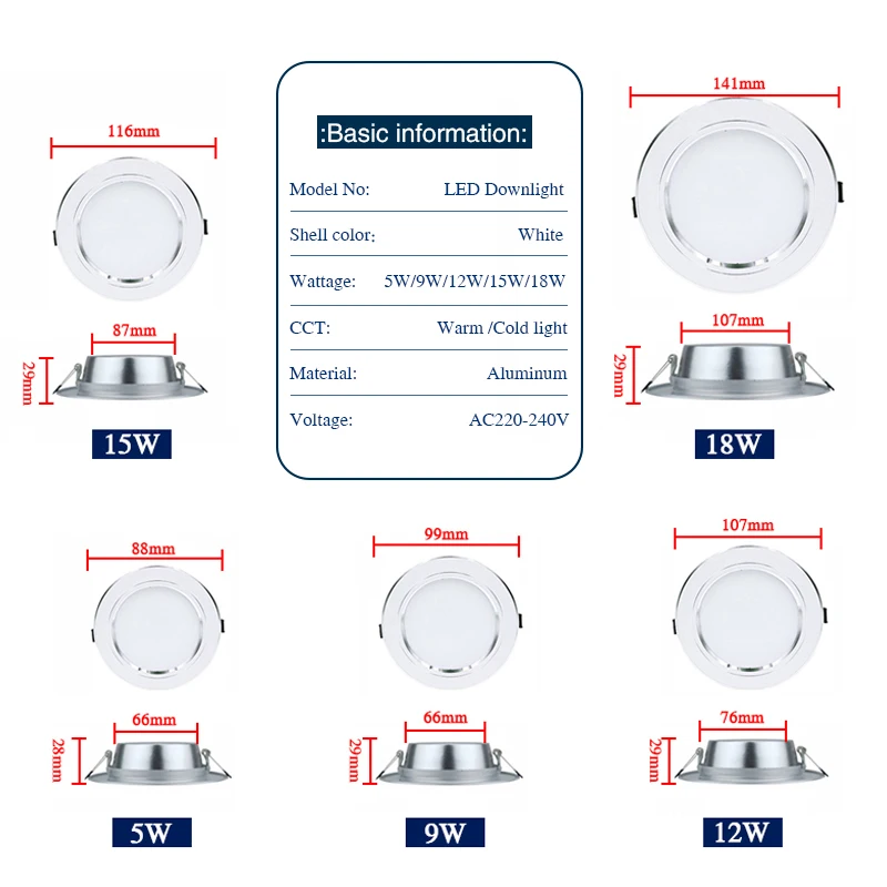 LEDダウンライト 5W 7W 9W 12W 15W 18W - Home Cinema Led のレビューと価格