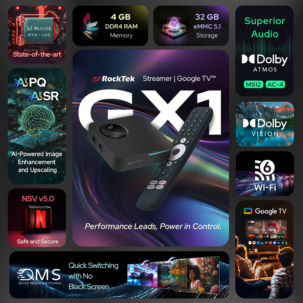 RockTek GX1 UHD Google TV 14ボッ - Home Cinema Dolby Atmos のレビューと価格